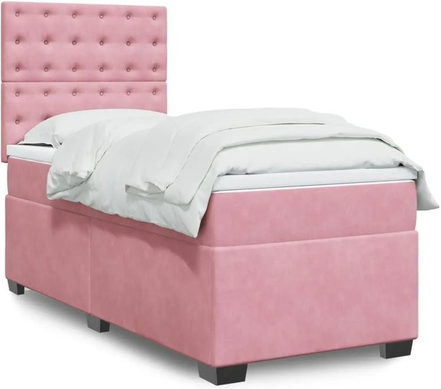 vidaXL Boxspringbett mit Matratze in Rosa, Hybridbett aus Samt mit USB-Ladeport und Unterbettbeleuchtung, B/T: 90 x 200 cm - Bild 1