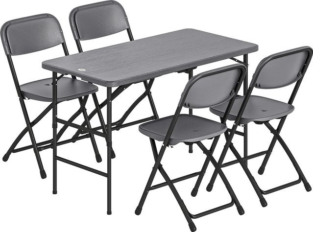 Outsunny 5-teiliges Garten-Set mit höhenverstellbarem Klapptisch und 4 klappbaren Stühlen in Dunkelgrau - Bild 1