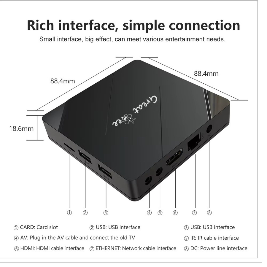 Great Bee Smart Set-Top-Box Media Streamer mit 4K UHD, 2GB RAM, 16GB Speicher und Dual-Wi-Fi (2,4g & 5,0g) in Schwarz - Bild 4