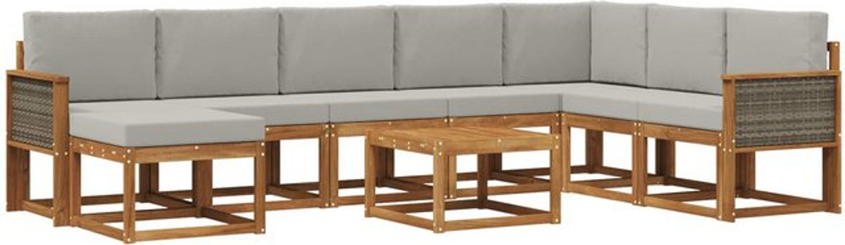Modernes Outdoor-Sofagarnitur Set aus Akazie mit 9-teiligen Kissen von vidaXL in Natur und Hellgrau - Bild 1