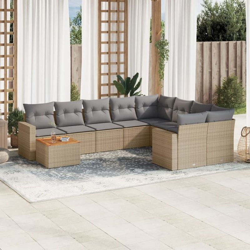 Vidaxl Gartenmöbel-Set aus Polyrattan mit 10-teiligem Kissen-Set in Beige im modernen Design - Bild 1