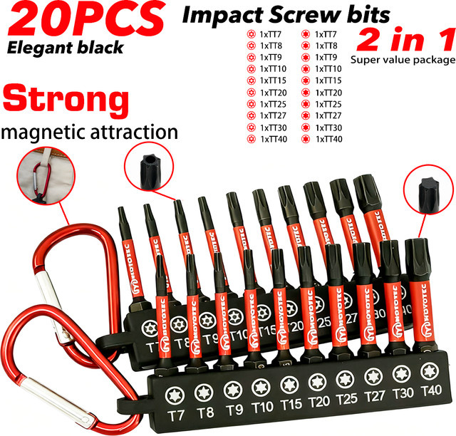 10/20-teiliges Schlagschrauber-Bit-Set aus S2-Legierungsstahl mit magnetischem Sternkopf, kompatibel von T7 bis T40 - Bild 1
