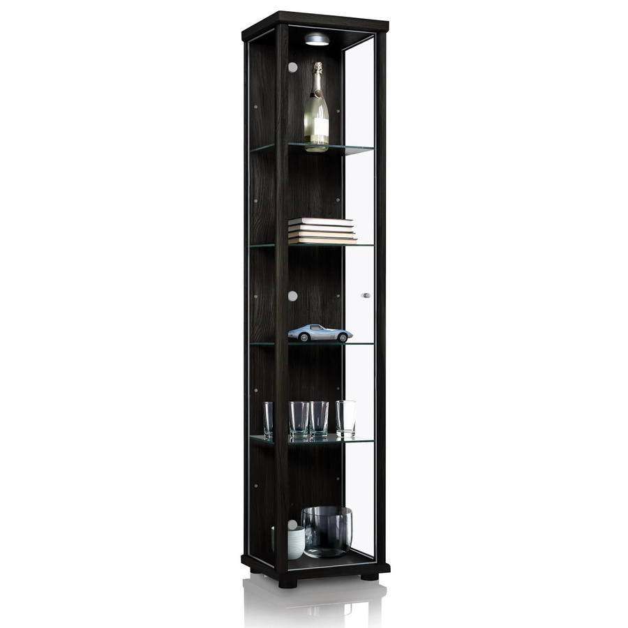 K-Möbel Glasvitrine stehend in Schwarz mit LED-Beleuchtung und 5 Glasböden, H x B x T: 176 x 37 x 33 cm - Bild 2