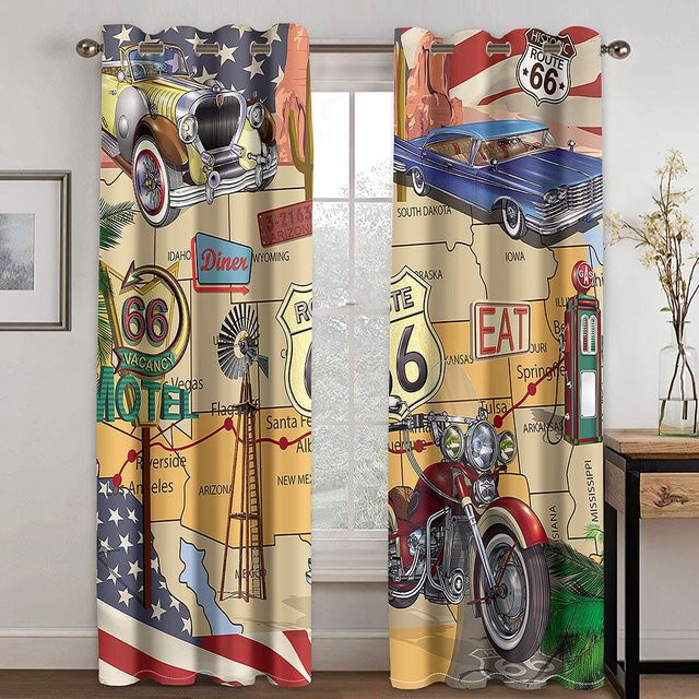 A Family Of Home Textiles Vorhang Set mit Motorrad und Frauen Motiv, halbtransparent, Mehrfarbig, Höhe: 130 cm, Breite: 100 cm - Bild 1