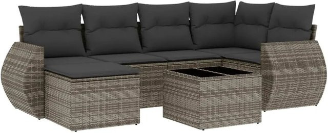 vidaXL 7-tlg Garten-Sofagarnitur aus Poly Rattan mit Kissen in Grau, Modell 72 - Bild 1