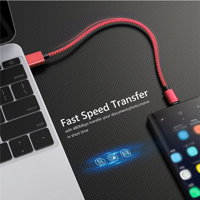 USB A auf Typ C Ladekabel mit 2A Schnellladefunktion und Nylon-Datenkabel in Pink und Rot für Android, Huawei und Samsung - Bild 5