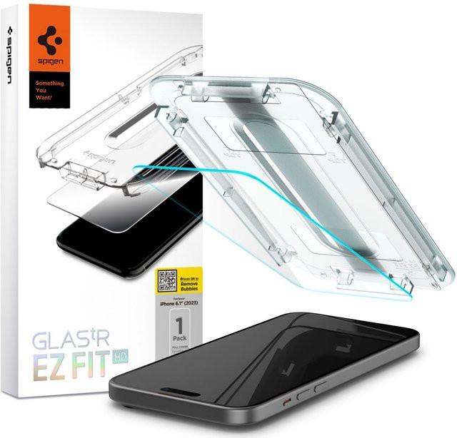 Spigen GlastR EZ FIT HD Schutzfolie aus gehärtetem Glas für Apple iPhone 15, transparent - Bild 1