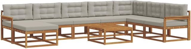 vidaXL Outdoor-Sofagarnitur aus Akazienholz mit 9-teiligem Set und Kissen in Hellgrau - Bild 1