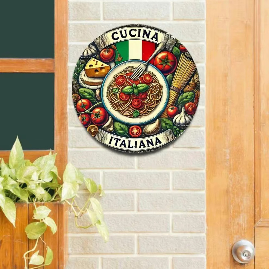 Potdemiel Wandkunst Spaghetti Carbonara Design in den Farben der italienischen Flagge, wetterbeständige 2D-Küchendekoration, Mehrfarbig, Durchmesser: 20 cm - Bild 2