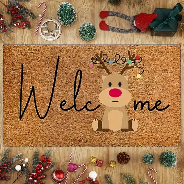 VIKAMA Weihnachts-Rentier Fußmatte aus Kokos, schmutzabweisend und rutschfest, braun, B: 80 cm, T: 50 cm - Bild 1