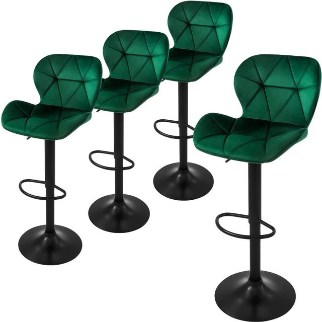4er Set ML-Design Barhocker aus Samt in Grün mit Rückenlehne, Fußstütze und 360 Grad Drehsitz, höhenverstellbar 59-79 cm - Bild 2