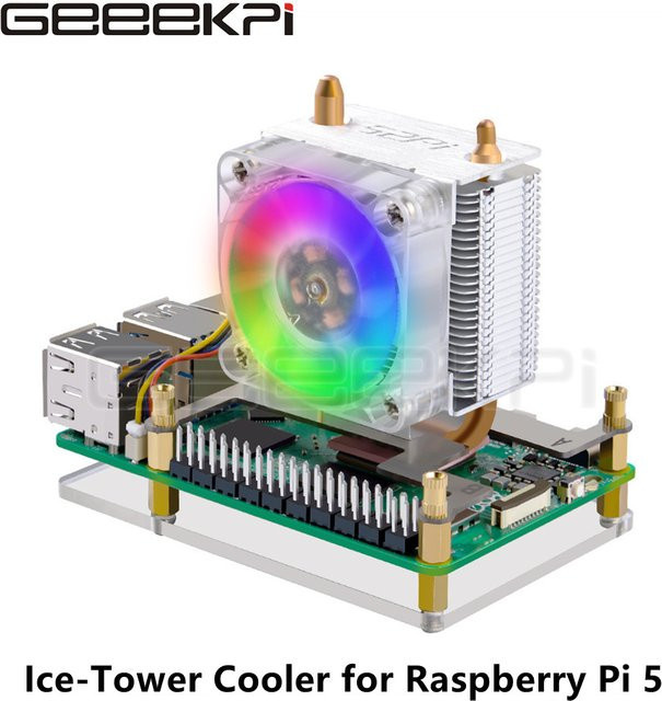 GeeekPi Raspberry Pi 5 ICE-Tower CPU-Kühler mit RGB LED-Lüfter in Multicolour - Bild 1