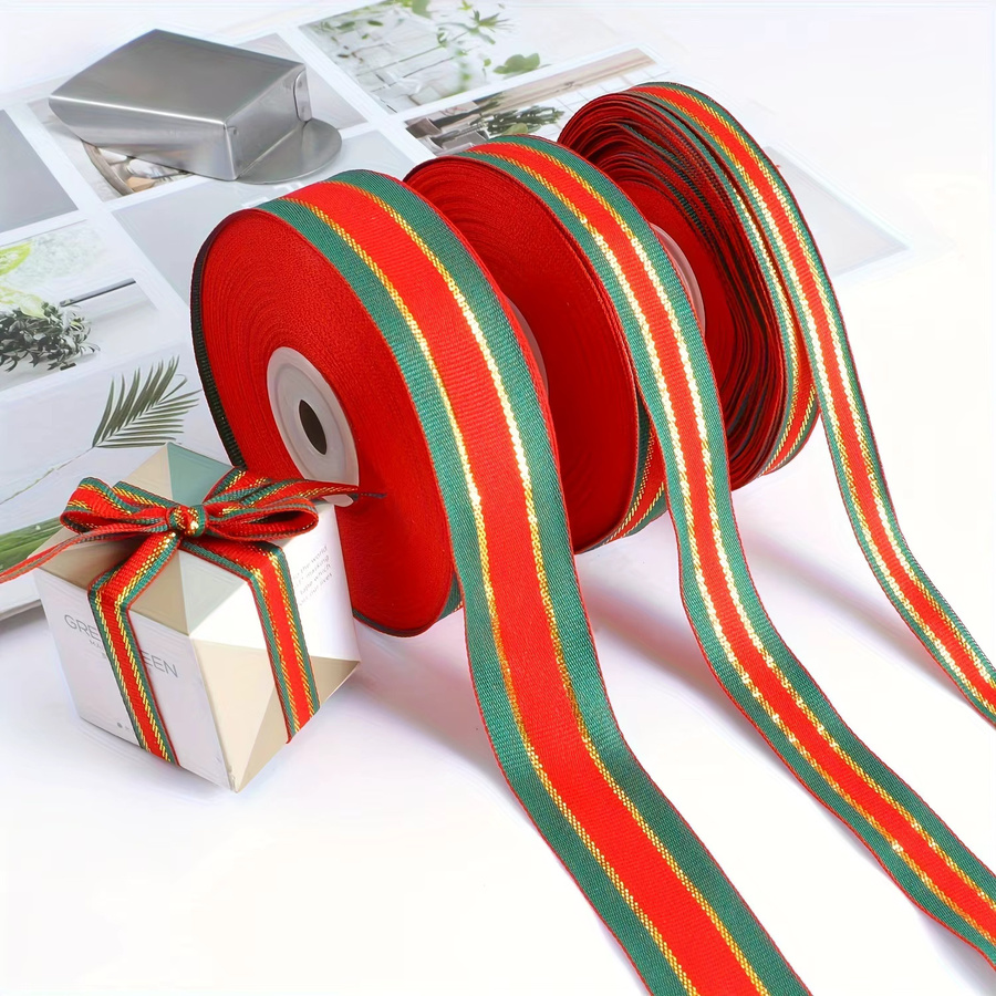 DUTRIEUX Glitzerband rot-grün gestreift mit goldenem Rand für Weihnachtsdekoration und Geschenkverpackungen, 25 Yards - Bild 4
