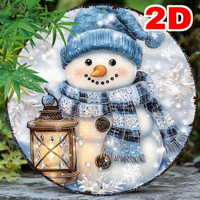 HELLOYOUNG Rundes Aluminiumschild Weihnachtsschneemann als Wanddekoration Durchmesser: 20 cm - Bild 1