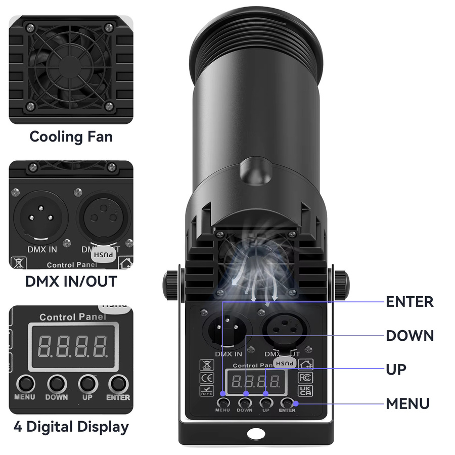 Nitehop 2er Set RGBW LED Beam Pinspot Licht 30W Schwarz für DJ, Party und Bühnenbeleuchtung mit DMX-Steuerung - Bild 6