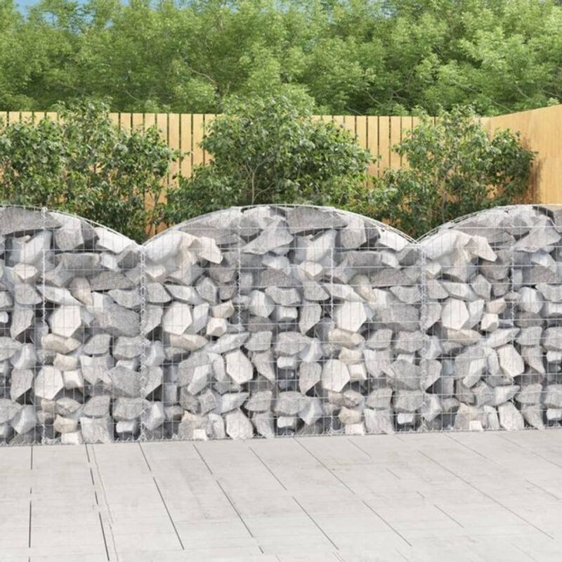 Vidaxl Gabione mit Hochbogen aus verzinktem Eisen in Silber, B/T/H: 150 x 30 x 100/120 cm - Bild 1