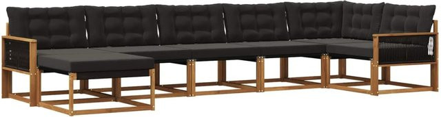 vidaXL Outdoor-Sofagarnitur in L-Form aus Akazienholz mit Textilene und Kissen, Schwarz/Natur - Bild 1