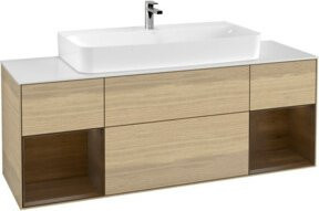 V&B Waschtischunterschrank Finion mit Wandbeleuchtung und Regal in Walnut Veneer und Oak Veneer, Breite: 160 cm, Tiefe: 50,1 cm, Höhe: 50,1 cm - Bild 1