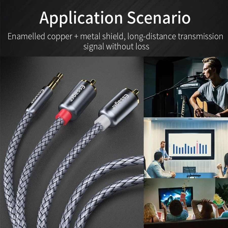 Essager Cinch-Kabel 3,5 mm Klinke auf 2 Cinch Aux-Audiokabel Adapter Splitter in Dunkelgrau, Länge: 1 m - Bild 5