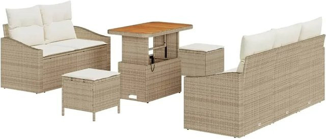 vidaXL Garten-Sofa-Set 8-tlg. aus Poly Rattan und Akazienholz in Beige mit Kissen - Bild 1