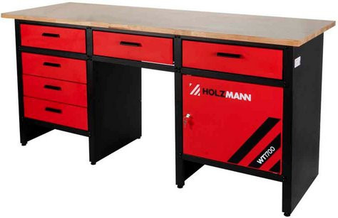 Holzmann-Maschinen Werkbank WT1700 mit 6 Schubladen und 1 Schrank, schwarz/rot, B/T/H: 200 x 600 x 81,5 cm - Bild 1