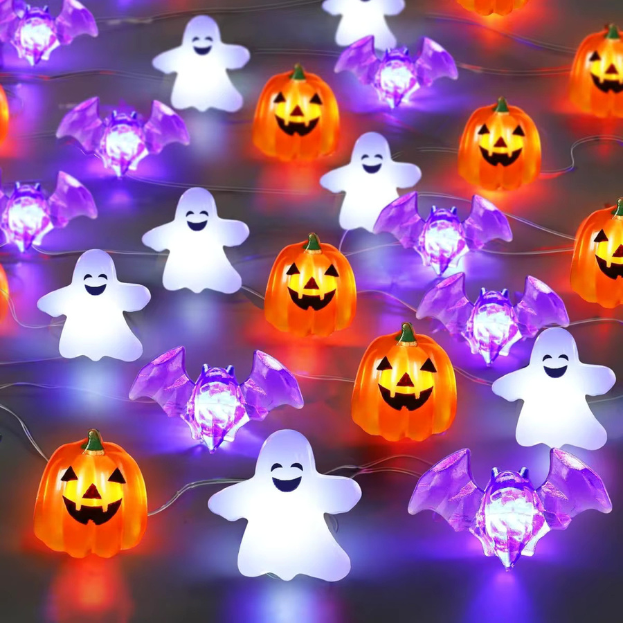 Peach Forest Halloween LED Kupferdraht Lichterkette mit Mini Geistern, Kürbissen und Fledermäusen, wasserdicht, batteriebetrieben, Mehrfarbig - Bild 5