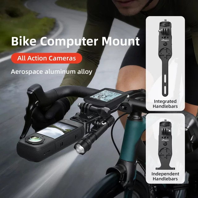 SZKOSTON Aluminium Fahrradcomputer Halterung für Lenker mit GoPro DJI Insta 360 Kamera Zubehör in Schwarz - Bild 1