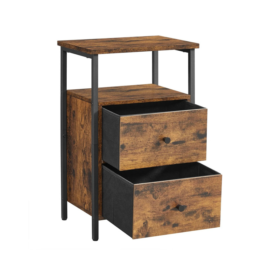 VASAGLE Nachttisch im Industrie-Design mit 2 Schubladen, Braun-Schwarz, B/T/H: 38 x 28 x 60 cm - Bild 3