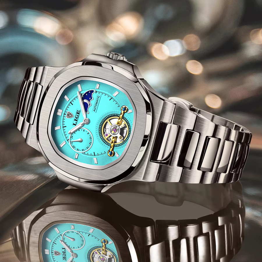 LIGE Armbanduhr Automatik, Edelstahl, Blau, Herren - Bild 2