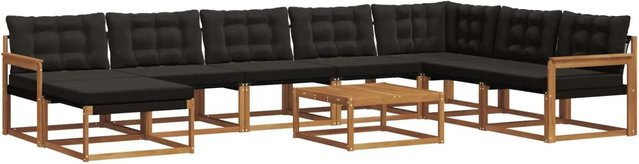 vidaXL Outdoor-Sofagarnitur aus Akazienholz in U-Form mit Textilene und Kissen, 25-teilig, Braun und Schwarz - Bild 1