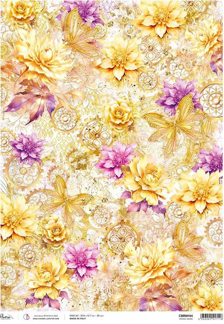 Motiv-Strohseide Ciao Bella Ethereal Blumen und Rosetten in Gelb und Multicolour, Format A3 - Bild 1