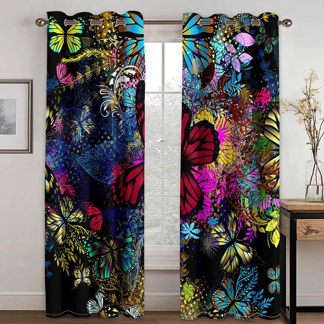 Dazzling Schmetterling Digitaldruckvorhang aus Polyester in Hellgelb, 2er-Set mit Haken, Breite: 50 cm, Höhe: 130 cm - Bild 1