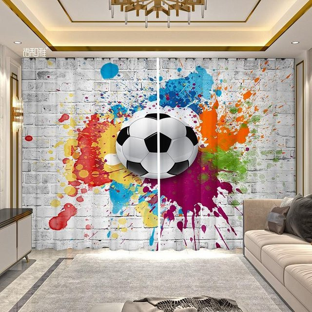 2-teiliges Yiran Furniture Vorhang-Set mit Fußball-Print, halbtransparent, Mehrfarbig, B: 135 cm, H: 165 cm - Bild 1