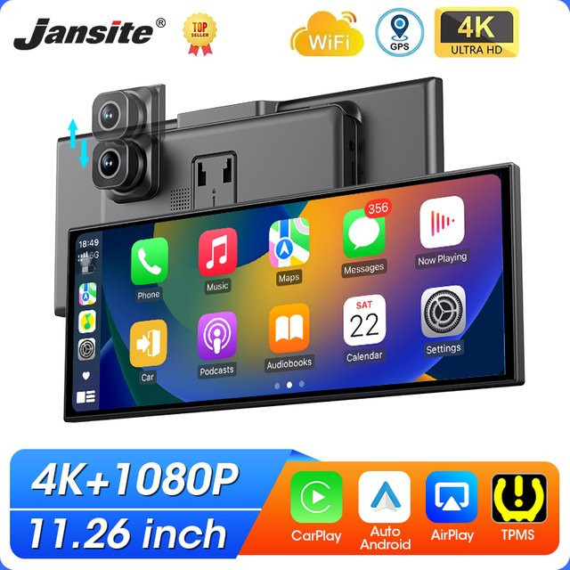 Jansite 11,26 Zoll Auto-Monitor mit 4K UHD Dashcam, Touchscreen, kabellosem CarPlay, Android Auto, GPS und Bluetooth in Schwarz - Bild 1