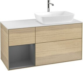 V&B Waschtischunterschrank Finion mit Wandbeleuchtung, Anthrazit und Eiche lackiert, Breite: 120 cm, Tiefe: 50,1 cm, Höhe: 50,1 cm - Bild 1