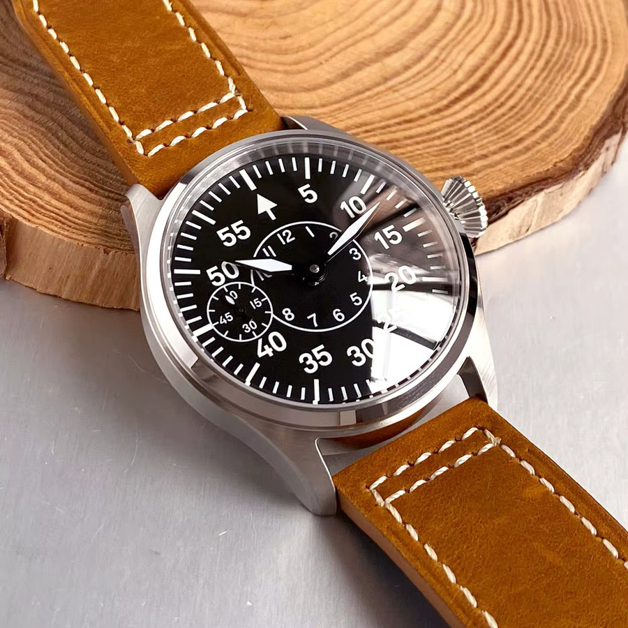 Tandorio Armbanduhr, Handaufzug, Edelstahl, 42 mm, Lederarmband, Herren - Bild 3