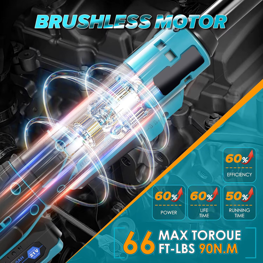 Makita 3/8 Zoll Bürstenloser Elektrischer Ratschenschlüssel-Satz mit 220Nm Drehmoment in Blau für 18V Akkus - Bild 5