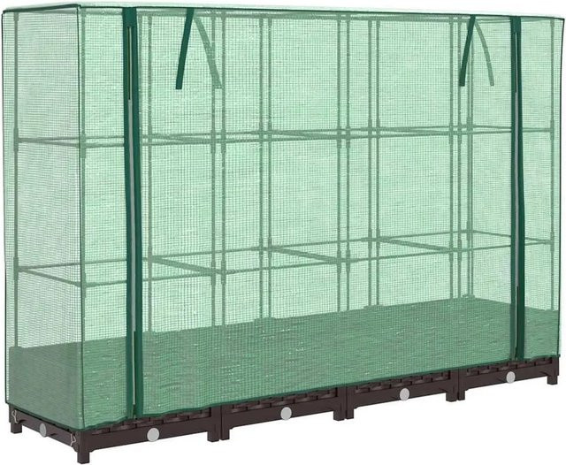 Furnicato Hochbeet mit Gewächshausaufsatz in Rattan-Optik, Braun, B/T/H: 160 x 40 x 23 cm - Bild 1