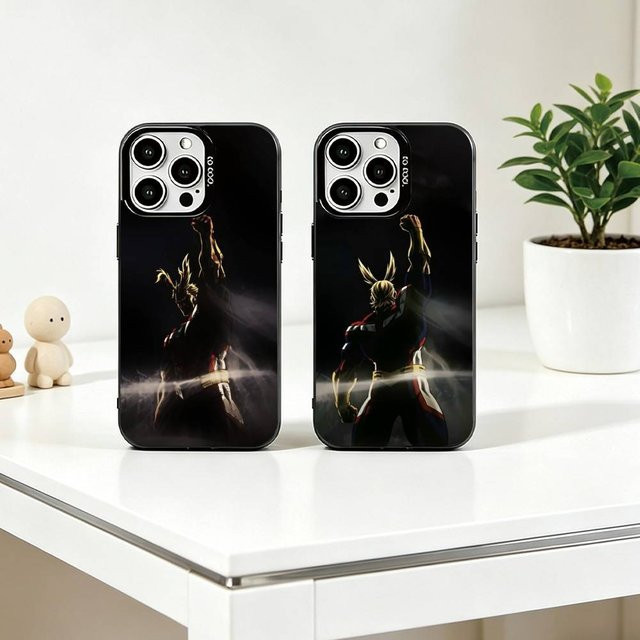My Hero Academia All Might Handyhülle für iPhone 17, 16, 15, 14, 13, 12, 11 und Modelle in Silber-Schwarz - Bild 1