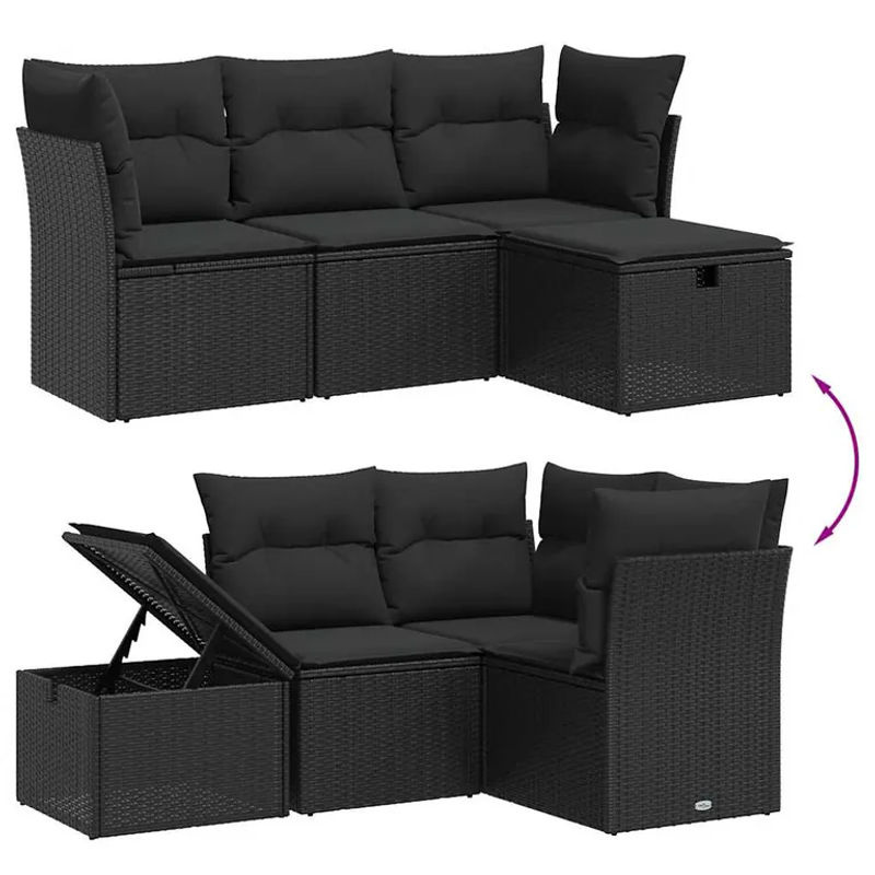 vidaXL 4-tlg Garten-Sofagarnitur mit Kissen aus PE-Rattan und pulverbeschichtetem Stahl in Schwarz - Bild 2
