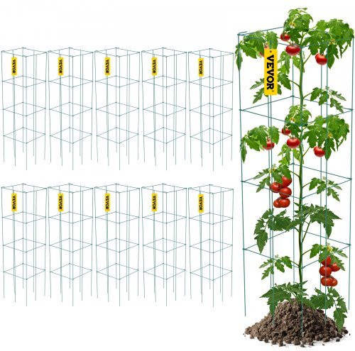 VEVOR Tomatenkäfige 10er-Set quadratische Pflanzenstützkäfige aus grünem PVC-beschichtetem Stahl, H x B x T: 117 x 30 x 30 cm - Bild 1