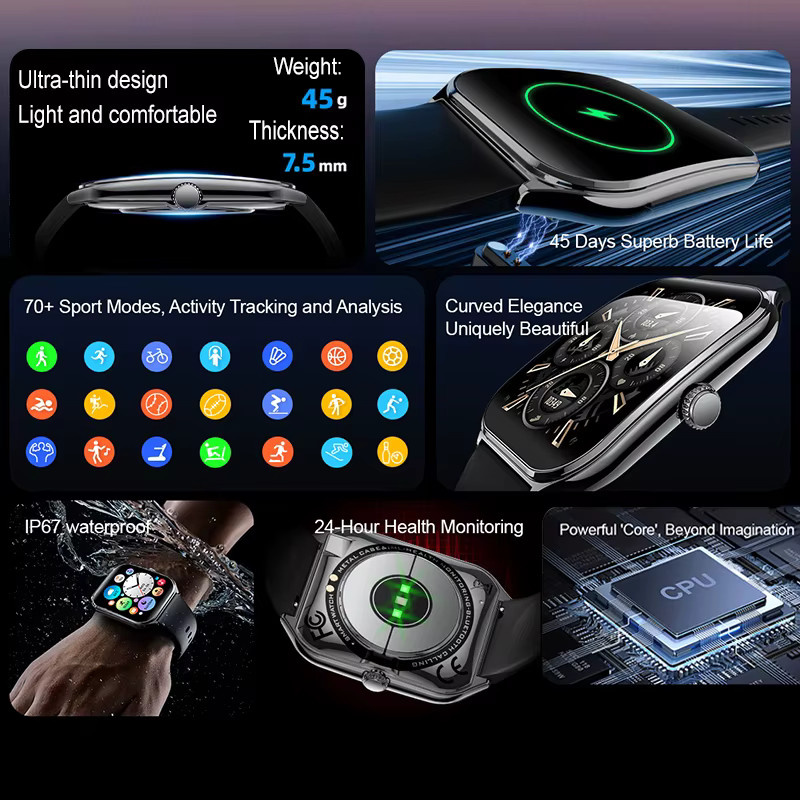 OPPO Smartwatch für Männer mit AMOLED HD Bildschirm, Bluetooth Anruf, Herzfrequenzmessung und wasserdicht, Schwarz - Bild 2