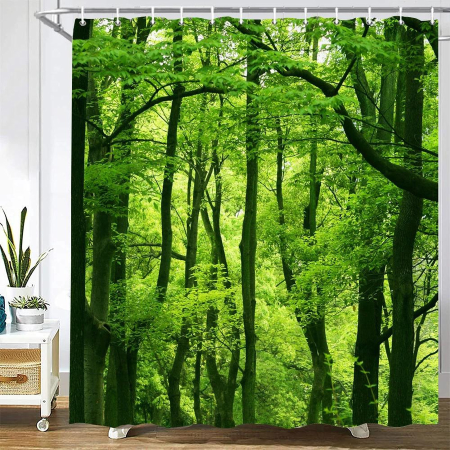 Baifenbai Home Furnishing Wasserdichter Duschvorhang mit Wald-Motiv in Grün, Breite: 90 cm, Höhe: 180 cm - Bild 1