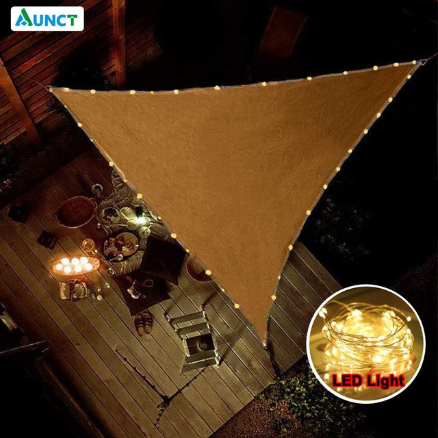 Aunct Dreieck Sonnensegel aus wasserdichtem 420D Oxford Stoff mit LED-Lichterkette in Gelb, B/T: 304,8 x 304,8 cm - Bild 1