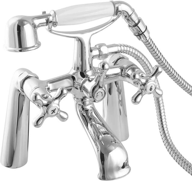 PaulGurkes Nostalgie Retro Wannenrandarmatur mit Handbrause in Chrom, Silber - Bild 1