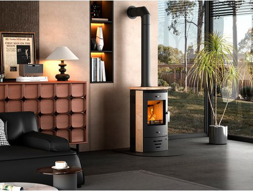 accente Kaminofen NADOR 4.0 in Schwarz aus Stahl und Sandstein, B/H: 55 x 93,5 cm, 7 kW - Bild 1