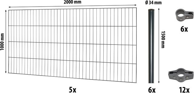 Floraworld Einstabmattenzaun-Set Classic Anthrazit, feuerverzinktes Metall, Höhe: 100 cm, Breite: 1000 cm - Bild 1