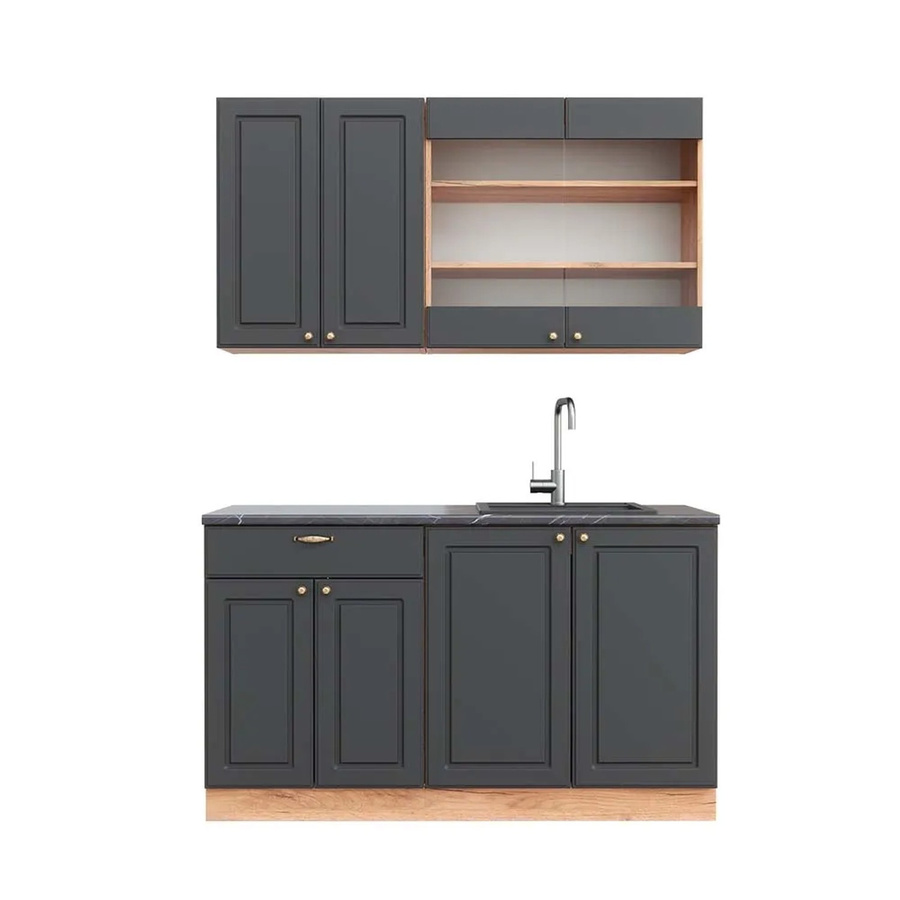 Vicco Fame-Line Singleküche Landhausstil in Anthrazit und Eiche mit Soft-Close-Türen, Breite: 140 cm - Bild 2