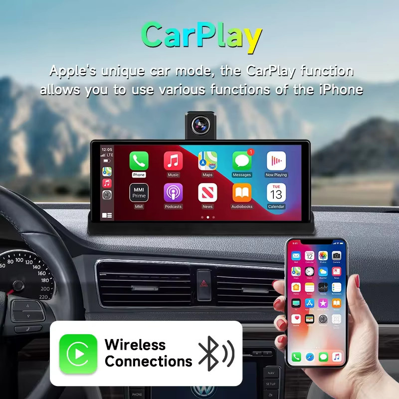 srnubi 4K Dashcam mit 360 Grad drehbarer Linse, Android Auto und Apple CarPlay, GPS Navigation, FM AUX, Schwarz - Bild 3