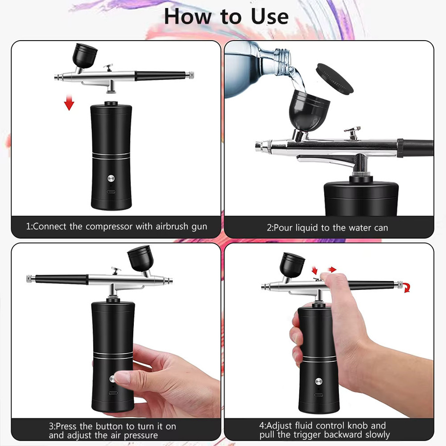 vifocal Airbrush-Nagel mit Kompressor, kabellos, rot - Bild 3
